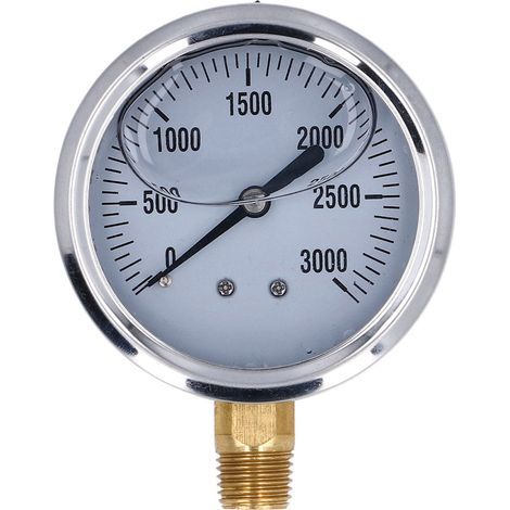 Flüssigkeitsgefülltes Manometer, 1/4-Zoll-NPT-Gewinde, 2,5-Zoll-Zifferblatt, Edelstahl-Manometer für Luft, Wasser und Öl, 0 bis 3000 PSI (1/5)