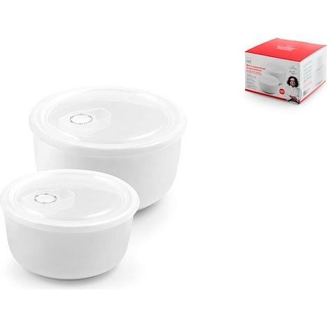 2er Set weiße Porzellandosen mit Deckel, 16x7 cm (620 cc) und 15x8 cm (1000 cc)