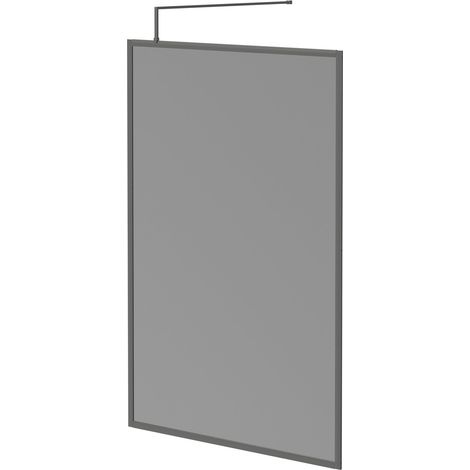 Colore 8mm Smoked Glass Gunmetal Grey 1950mm x 1400mm Fully Framed Walk In Shower Screen including Wall Channel and Support Bar (1/5)