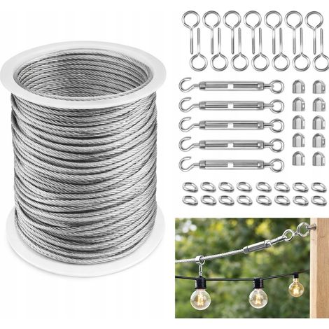 Kit de fixation pour jardin avec câble en acier inoxydable galvanisé de 30 m et de 3 mm (1/5)