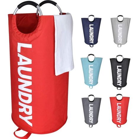 Paniers à Linge, Pliable Sac à Linge, Pliage Grande Capacité Corbeilles à Linge 82L - Rouge (1/3)