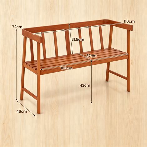 2-Seater Slatted Acacia Wood Garden Bench with Arms & Back for Outdoor Patio Porch (1/5)