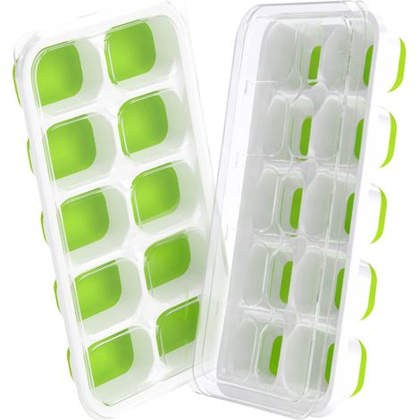 Bacs à glaçons avec couvercles – Lot de 2 bacs à glaçons empilables en silicone pour congélateur, sans BPA et certifiés LFGB (1/5)