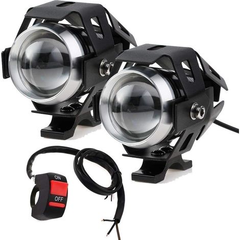 Lot de 2 phares avant moto avec interrupteur 125 W 3000 lm U5 LED antibrouillard, interrupteur universel à 3 boutons (noir) (1/5)