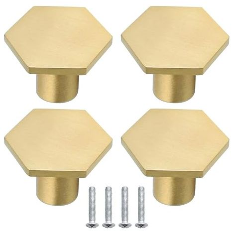 Ensemble de 4 boutons de meuble en laiton massif avec vis, boutons de meuble dorés, boutons de tiroir finition laiton, boutons de meuble en laiton, poignées de meuble en laiton (1/5)