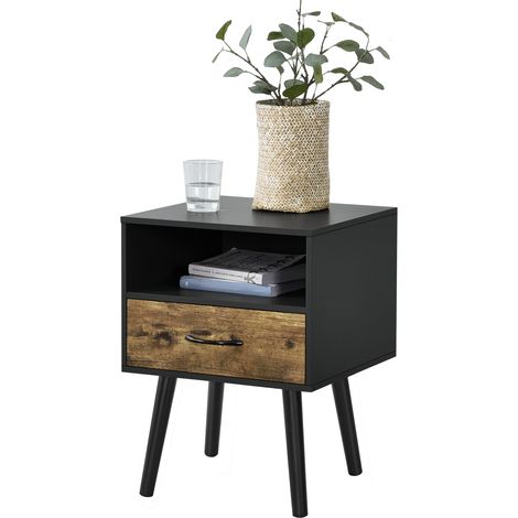 Beistelltisch Gävle 57x42x40 cm Schwarz/Dunkler Holzton [en.casa]
