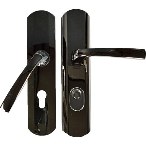 Poignée de porte blindée sur Plaque pour porte d'Entrée - Version Clé - Entraxe 195 mm - Matériau Zamak Résistant - Finition Chrome Velours (1/5)
