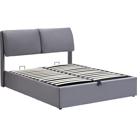 Letto contenitore idraulico 140 x 200 cm in velluto grigio con 3 cassetti e testiera HOMVRA (1/5)