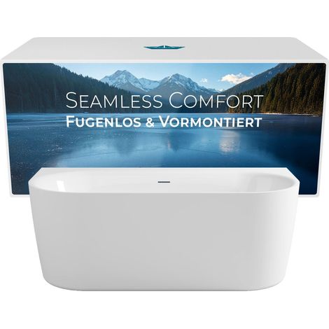 Calmwaters Vorwand-Badewanne 160x75 cm Komplettset Seamless Comfort, fugenloses Design, vormontiert mit Schürze & Ablaufgarnitur, Acryl, Made in EU, 02SL6221 (1/5)