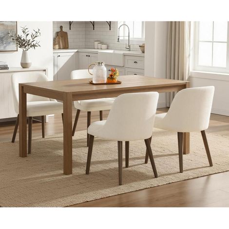 Lot de 4 chaises de salle à manger en velours côtelé blanc avec soutien lombaire et pieds en bois (1/5)