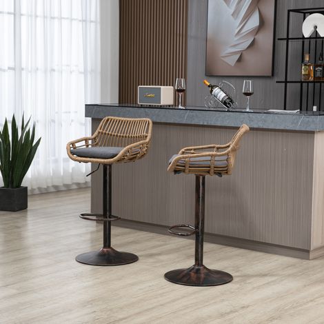 Set 2 sgabelli bar girevoli regolabili in lino OKMYHOME (1/5)