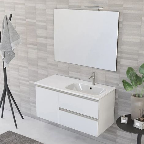 Mobile bagno sospeso 100 cm Master bianco con lavabo e specchio (1/5)