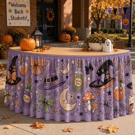 Nappe d'Halloween, tablier de table rond imprimé en polyester, nappe pour table de desserts de fête, nappe décorative pour la maison - 140 x 75 cm - 8