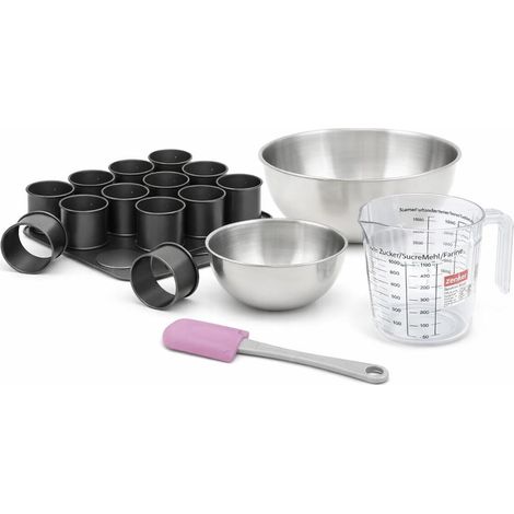 Set à pâtisserie 1 plaque de 12 mini-moules 2 bols à mixer 1 verre mesureur et 1 spatule Zenker Black Metallic (1/5)