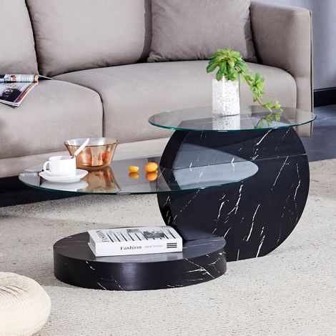 Mesa centro de cristal templado y MDF de dos niveles OKMYHOME (1/5)