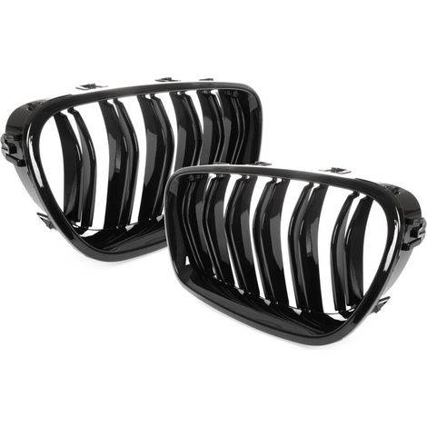 Grille de refroidissement BMW 5 F10/F11 (2010-2017) noire brillante, double barre, pour phares gauche et droit (1/4)