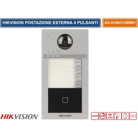 HIKVISION DS-KV8413-WME1(B) POSTAZIONE ESTERNA 4 PULSANTI VIDEOCITOFONO WIFI / IP CON TELECAMERE HD 2.0MPX E LETTORE DI PROSSIMITÀ MIFARE CARD STANDARD POE/12V DC IP65 IK08 (1/5)