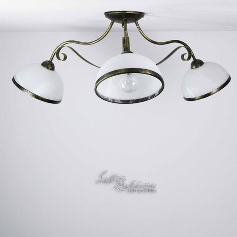 Lampada da soffitto a 3 Punti luce Lampadario con paralume in vetro e bronzo ideale per salone camera da letto Ø70cm Antica (1/5)