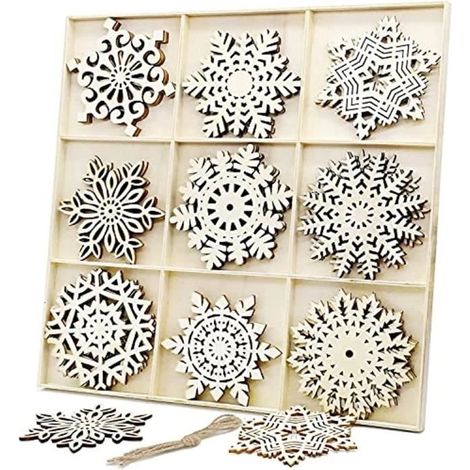Weihnachtsbaumschmuck – Holzschneeflocken – 27 Stück – Durchmesser 10 cm – Zum Aufhängen (1/4)