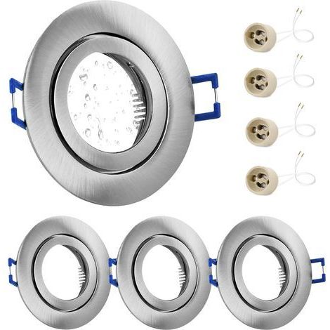 4x Spot Encastrable, Aluminium Nickel Brossé, IP44, Douille GU10, Trou 68mm, Salle De Bain Extérieur (1/5)