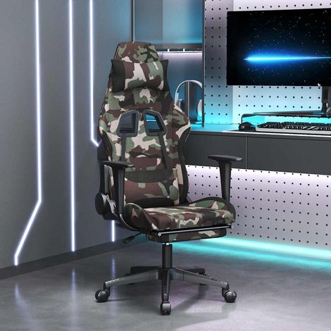 vidaXL Silla gaming de masaje con reposapiés tela negro y camuflaje (1/5)