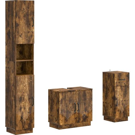 Maison Exclusive - Set di armadietti da bagno in 3 pezzi HOORN Rovere Fumo (1/5)