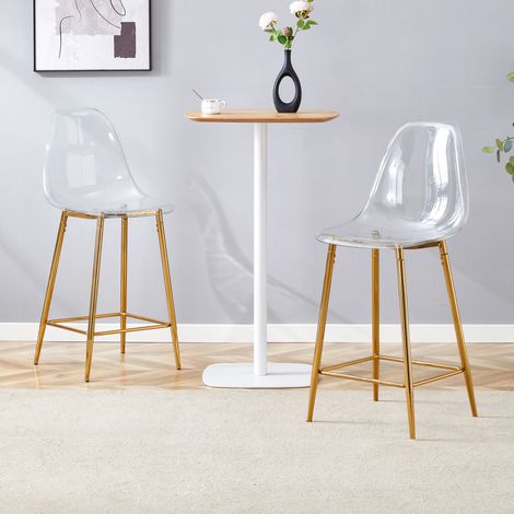 Taburete de bar transparente pack de 2, estructura metálica dorada HAVRYA (1/5)