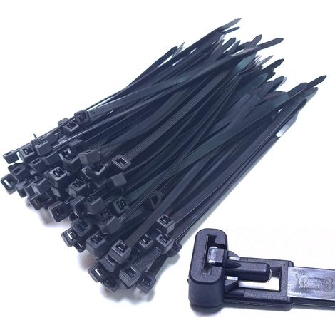 Lot de 10 serre-câbles refermables - 380 mm x 4,8 mm - Noir - Réutilisables - En nylon - Résistant aux UV (1/5)