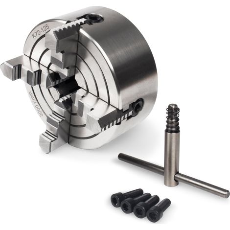 Mandrin à 4 mâchoires, K72-125 mm, 4,92", mandrin à centrage manuel en métal, mandrin à 4 mors, 3500 tr/min, avec vis à clé en T pour tours CNC (1/5)