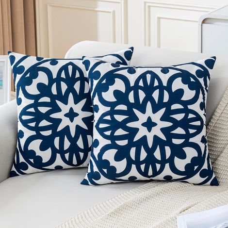 Housse de Coussin 50x50 Bleu Marine Decoratif Boho Mandala Housse Coussin Velours Taie d'oreiller Coussin Canape Doux Decoration Maison Deco Boheme, Lot de 2 (1/5)