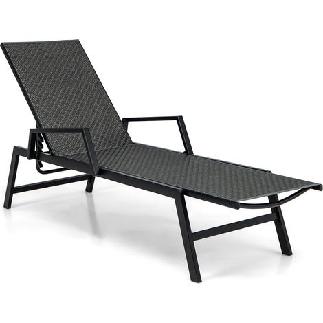 COSTWAY Wicker Outdoor Chaise Lounge Adjustable Rattan Garden Lounge Chair (1/5)