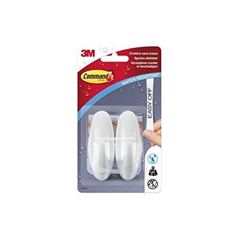 3M COMMAND PACK DE 2 CROCHETS MOYENS AVEC 4 LANGUETTES RÉSISTANTES À L'EAU EN PLASTIQUE 1,4 KG BLANC (1/10)