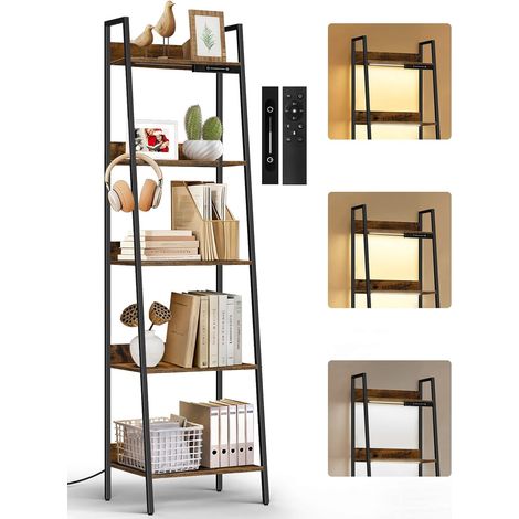 Étagère échelle à 5 Niveaux avec éclairage LED, étagères de Rangement étroites pour bibliothèque, étagères de Style Industriel pour Le Salon (1/5)