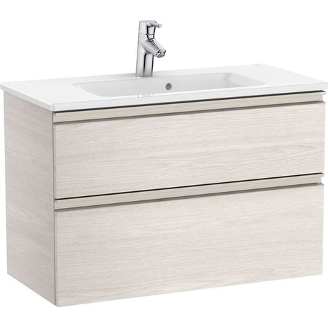 Pack Unik meuble bas compact avec 2 tiroirs + lavabo THE GAP - ROCA Couleur : frêne nordique - Dimensions : 805x380x537 mm (1/5)