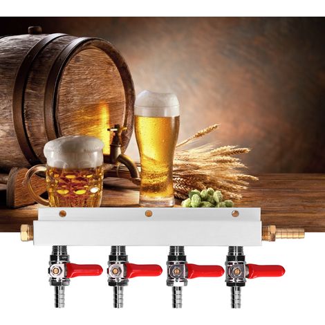 Dispensador de gas CO2 de 4 posiciones con válvulas antirretorno integradas de 5/16 pulgadas para cerveceros caseros – Materiales: Aluminio, acero inoxidable y cobre [Dispensador de gas] (1/5)