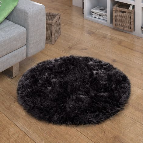 Paco Home Kunstfell Fellteppich Imitat Teppich Hochflor Sitzkissen Herzform Rund Fell Form Schwarz, 45 cm Rund
