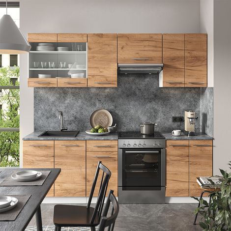 Cuisine Fame-Line, Chêne doré/blanc, 240 cm , PT Anthracite, Vicco (1/5)