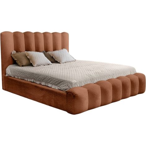 Cama con canapé BADJA – Tela rizada Terracota – 140x200 cm – Somier elevable – Diseño de alta gama (1/5)