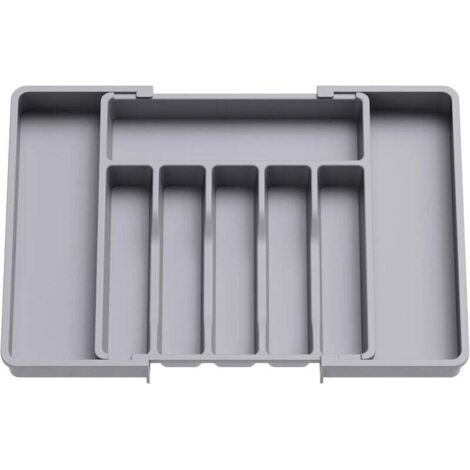 Cutlery Rack, Expandable Drawer Utensil Tray, Adjustable Drawer Organizer for Kitchen, Compact Plastic Storage for Holding Spoons, Forks, Gray (1/4)