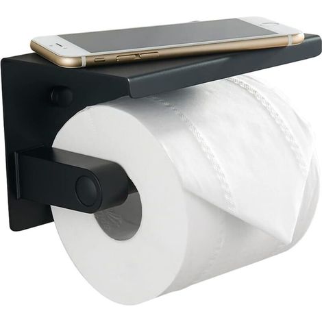 Porte-papier toilette, porte-rouleau de papier toilette en acier avec étagère pour téléphone, inoxydable 304 noir (1/5)