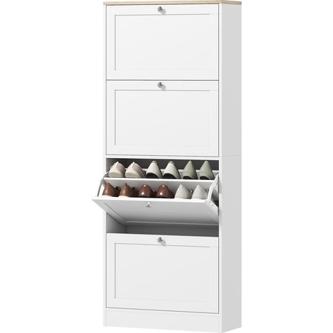 Armoire à chaussures 24 paires, étagères réglables, 4 tablettes, blanc 60x23,5x151 cm