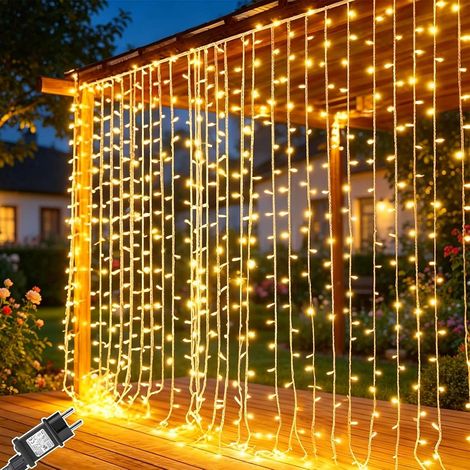 Rideau Lumineux 3m x 3m 300 LED Guirlande Lumineuse Rideau avec 8 Modes & Minuterie, Guirlande Lumineuse Étanche pour Décoration Mariage, Chambre, Jardin, Fenêtre, Gazébo, Intérieur/Extérieur