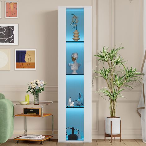 vetrina contenitore 40x29x170 cm LED moderna bianca OKMYHOME (1/4)