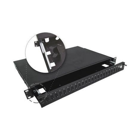 Boîtier de distribution de fibre optique télescopique Alantec 24xSC duplex / 24xLC quad 19" 1U avec accessoires de montage (presse-étoupes, attaches de câble) (FOP-1U-24SCD-CP) (1/3)