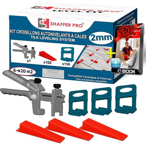 Kit de 150 Croisillons à Cale Autonivelante - 2 mm + 100 Cales - Shaffer Pro (1/4)