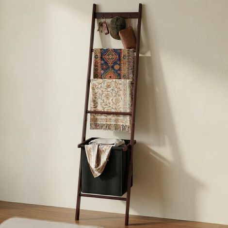 Échelle de couverture à 6 niveaux pour salon, courtepointe, porte-serviettes décoratif rustique, étagère murale, étagère de rangement, décoration rustique pour chambre à coucher (marron) (1/5)
