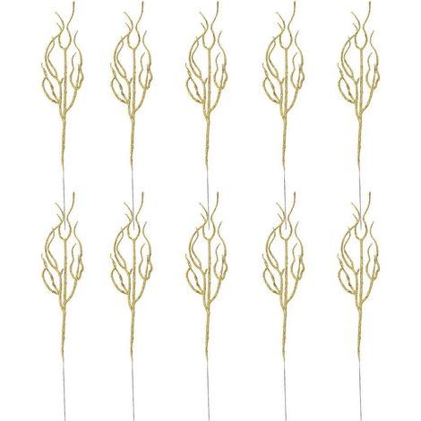 10 glitzernde Weihnachtsblätter, Weihnachtsdekoration, künstliche Blätter – 34,5 x 7 cm – Gold (1/3)