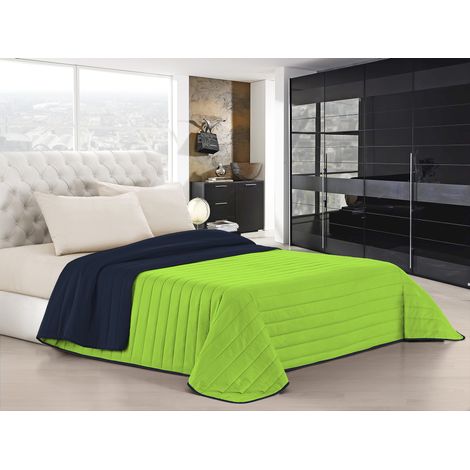 Trapuntino Bicolore Copriletto Coperta Leggera Effetto Piuma Primaverile Estivo Prodotto Italiano Trattamento Manopesca Duck Friendly Bluscuro-Verde - Una Piazza e mezza