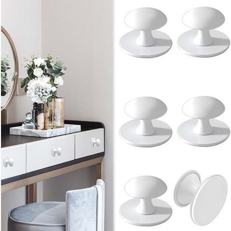 6 Pièces Rond Blanc Autocollante Boutons d'Armoire, Poignées Autocollantes Pour Tiroir Poignet de Porte Cuisine Adhesive, Bouton de Tiroir en Inoxydable Autocollante pour La Cuisine (1/5)