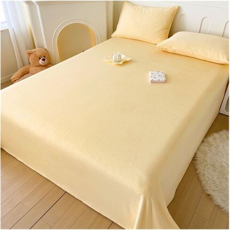 Drap plat - LARGEIGHT - 160 x 230 cm - Flanelle polaire ultra douce - Microfibre respirante - Jaune (1/4)